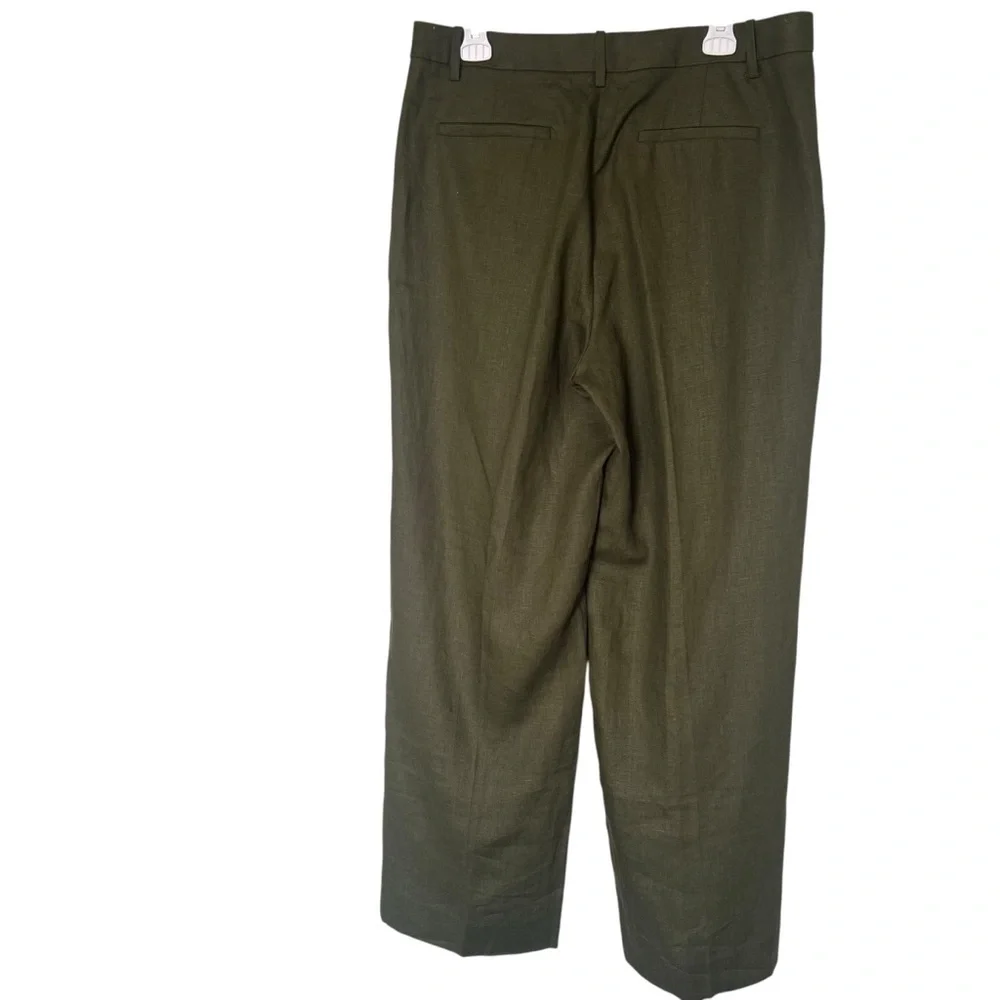 Banana Republic High Rise Palma Straight Leg Linen Pant Size 12 in Olive Green